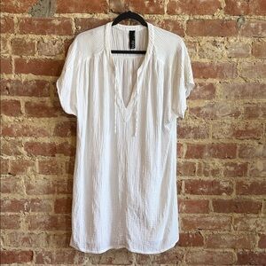 Bobi White Gauze V‑Neck Short Sleeve Tunic